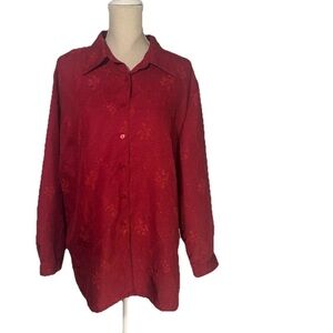Solid red floral embossed no iron women’s plus size 1x classic blouse shirt top
